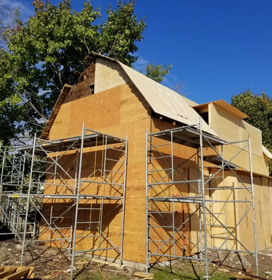 A build under construction with scaffolding in place